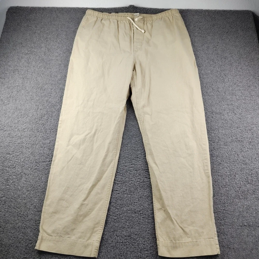 Gap Pants Mens Medium Linen Blend Beige Drawstring Elastic Waist Lounge